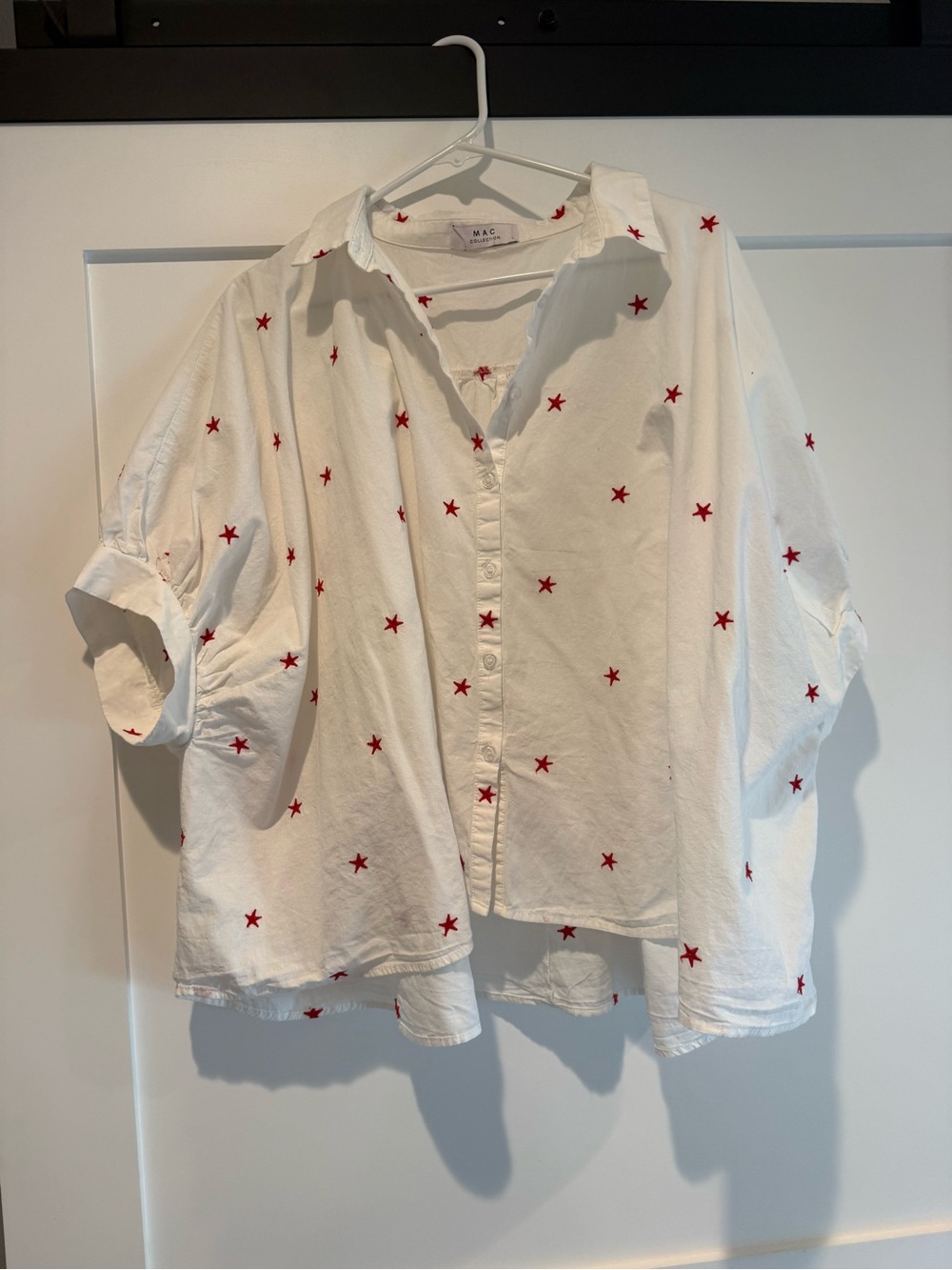 MAC White Button-Down Shirt with Red Star Embroidery